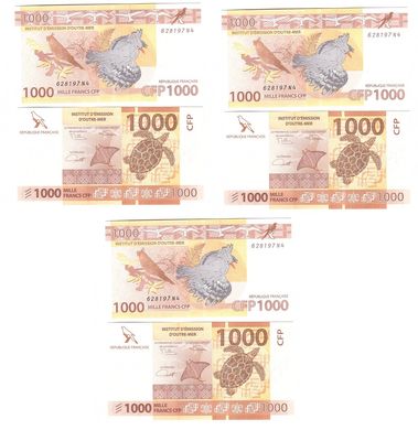 Французька Полінезія - 3 шт х 1000 Francs 2014 ( 2021 ) - P. 6c - UNC