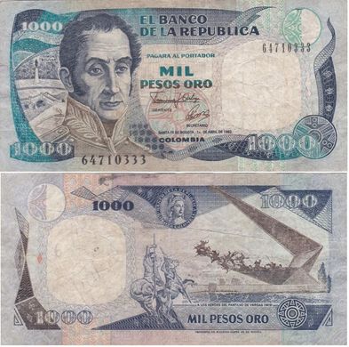 Колумбія - 1000 Pesos Oro 1992 - P. 432A - serie 64710333 - VF