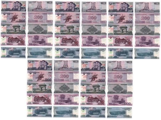 Північна Корея - 5 шт x набір 5 банкнот 50 200 500 1000 2000 Won 2018 - comm. - UNC