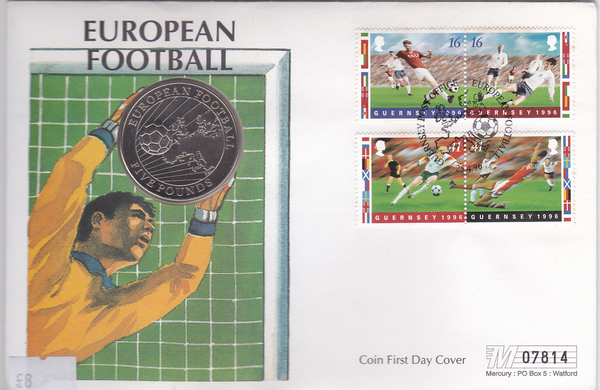 Гернси - 5 Pounds 1996 - Чемпионат Европы по футболу 1996 - comm. - в конверте - UNC