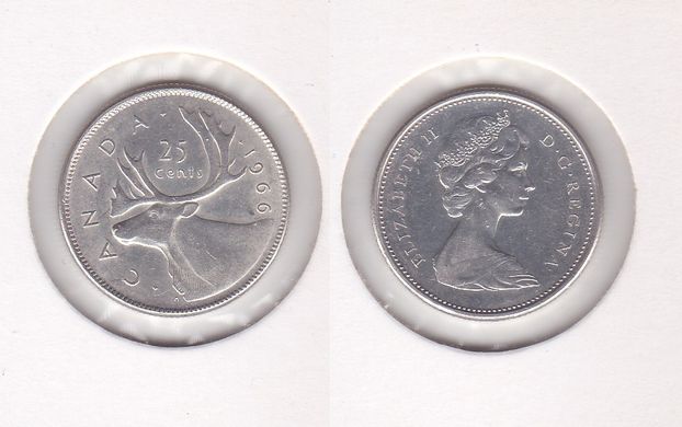 Канада - 25 Cents 1966 - срібло - у холдері - aUNC