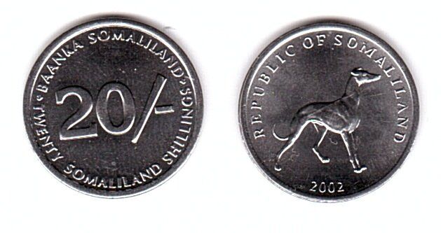 Сомалиленд - 20 Shillings 2002 - Собака - UNC