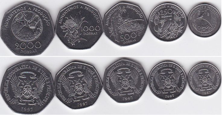 Сан-Томе и Принсипи - 5 шт х набор 5 монет 100 250 500 1000 2000 Dobras 1997 - UNC