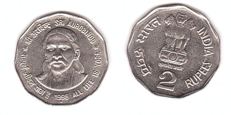 Індія - 2 Rupees 1998 - Sri Aurobindo - aUNC/UNC