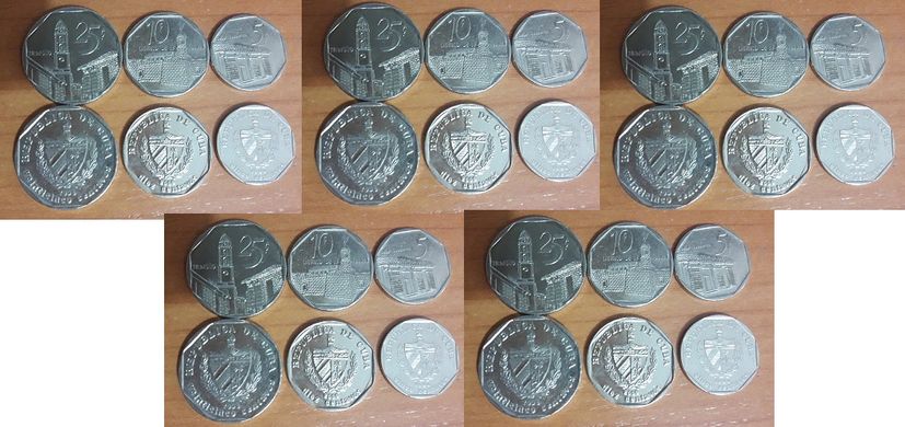 Cuba - 5 pcs x set 3 coins 5 10 25 Cents mixed - different years on coins - XF