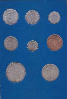 Мальта - набір 8 монет 2 3 5 Mils 1 2 5 10 50 Cents 1972 - у картоні - UNC