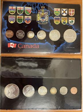 Канада - набор 6 монет 1 5 ( 10 25 50 Cents 1 Dollar серебро ) 1965 - в буклете - UNC / aUNC