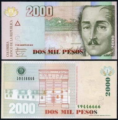 Colombia - 2000 Pesos 2012 - P. 457t - 17.08.2012 - UNC