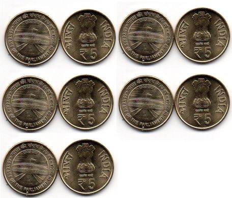 India - 5 pcs x 5 Rupees 2012 - 60 Years of the Parliament - comm. - UNC