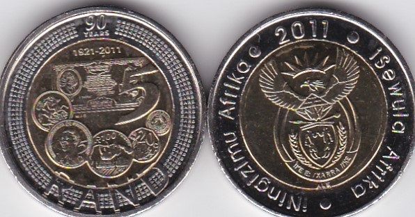 ПАР - 5 Rand 2011 Comm. - 90 Years SACB bimetall - UNC