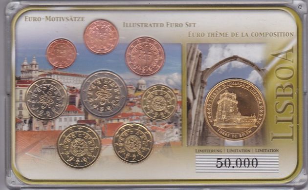 Португалия - набор 8 монет 1 2 5 10 20 50 Cent 1 2 Euro 2003 - 2009 + жетон - в коробочке - UNC