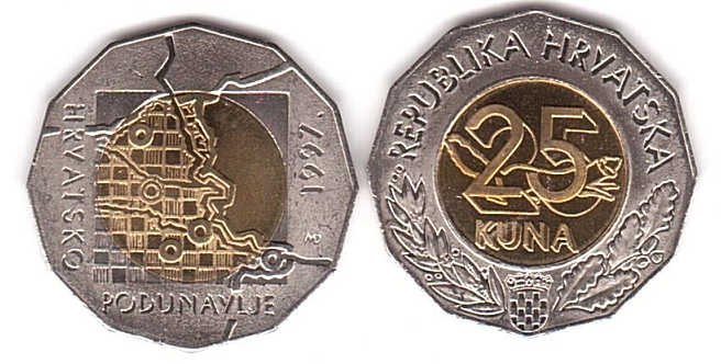 Хорватія - 25 Kuna 1997 - Придунайський район Дунай - aUNC