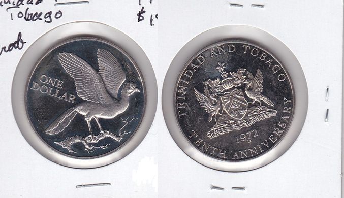 Тринідад і Тобаго - 1 Dollar 1972 - 10 років незалежності - у білому холдері - UNC