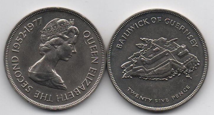 Гернсі - 25 Pence 1977 - 25 років правління королеви Єлизавети ІІ - XF