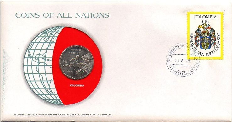 Колумбия - 10 Pesos 1981 - в конверте - UNC