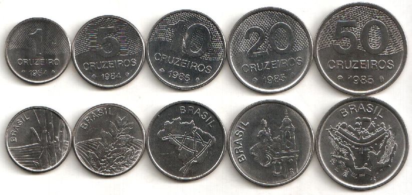 Brazil - set 5 coins - 1 5 10 20 50 Cruzeiros 1984 - 1985 - UNC
