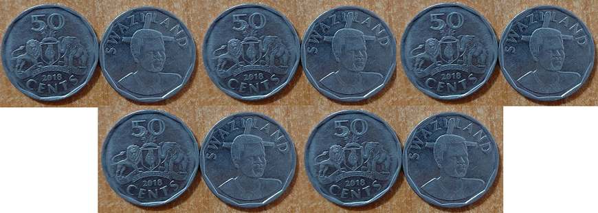Свазиленд - 5 шт х 50 Cents 2018 - XF / VF