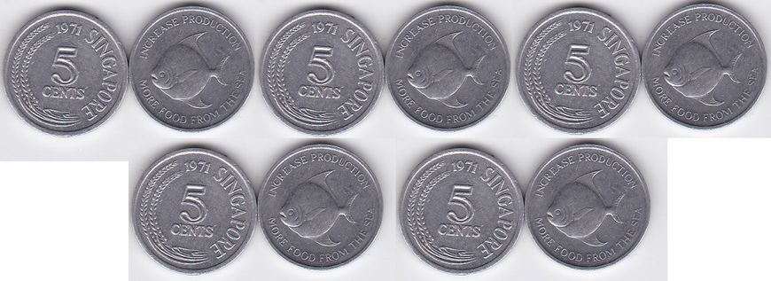 Сингапур - 5 шт х 5 Cents 1971 - XF