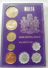 Мальта - набір 8 монет 2 3 5 Mils 1 2 5 10 50 Cents 1972 - у футлярі - UNC / aUNC
