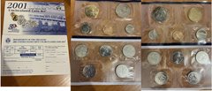 США - набор 10 монет 1 Cent 5 Cents 1 Dime 50 (1/2) Cents 1 Dollar + 25 Cents ( 5 шт ) 2001 - P - Philadelphia - Blue - UNC