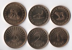 Македония - набор 3 монеты 1 + 2 + 5 Denari 2001 - UNC