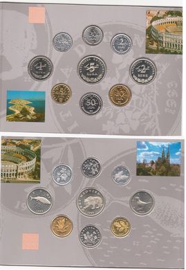 Croatia - 3 pcs x set 9 coins - 1 2 5 10 20 50 Lipa 1 2 5 Kuna 1993 - in folder - UNC