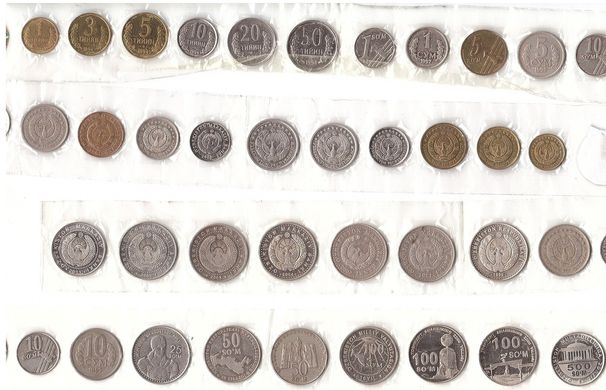 Узбекистан - набор 19 монет 1 3 5 10 20 50 Tyin 1 5 10 Sum 1 5 10 25 50 + 50 100 + 100 + 100 500 Sum 1994 - 2009 - aUNC / XF