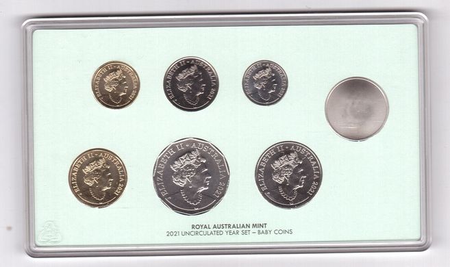 Австралия - набор 7 монет 5 10 20 50 Cents 1 2 Dollar 2021 + жетон Baby coins - в коробке - UNC