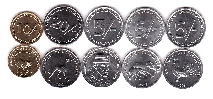 Сомаліленд - набір 5 монет 5 5 5 10 20 Shillings 2002 - 2005 - UNC