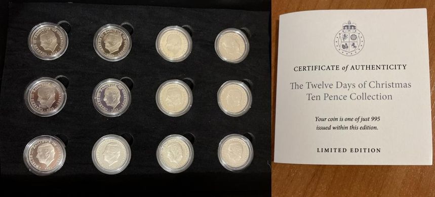 Гернси - набор 12 монет x 10 Pence 2023 - Рождество - в коробке - в капсулах - UNC