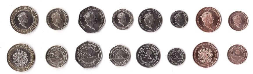 Gibraltar - 5 pcs x set 8 coins 1 2 5 10 20 50 Pence 1 2 Pounds 2017 - 2018 - comm. - UNC