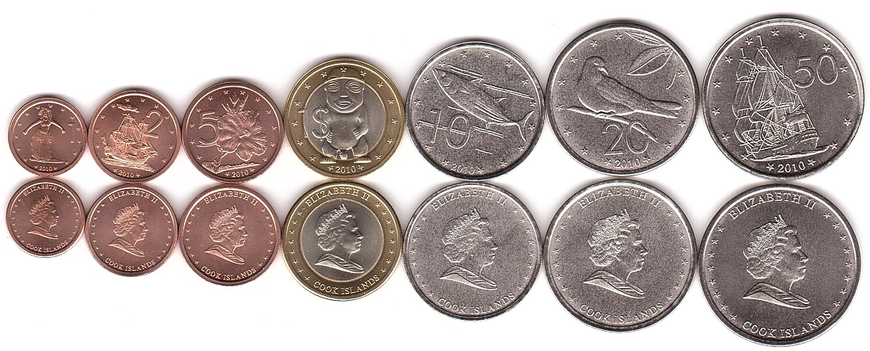 Cook Islands - set 7 coins 1 2 5 10 20 50 Cents 1 Dollar 2010 - UNC