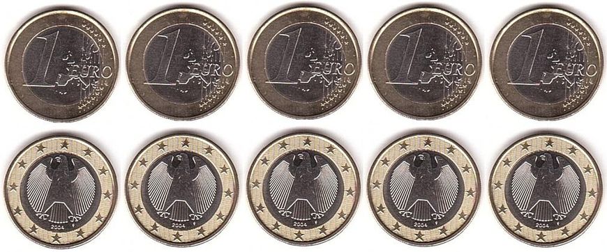 Німеччина - 5 шт х 1 Euro 2004 - F - UNC
