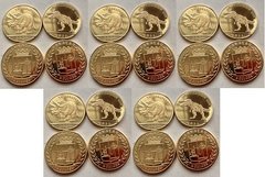 Fantasy - Curacao - 5 pcs х set 2 coins x 3 Gulden 2021 - Dinosaurs - yellow metal - UNC