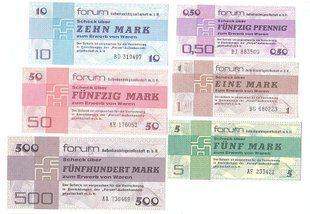 Германия / ГДР / Forum - набір 6 банкнот 0,50 P 1 5 10 50 500 Mark 1979 - UNC