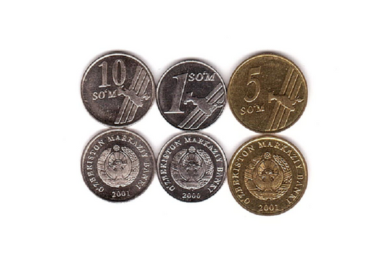 Узбекистан - набір 3 монети 1 5 10 Som 2000 - 2001 - UNC