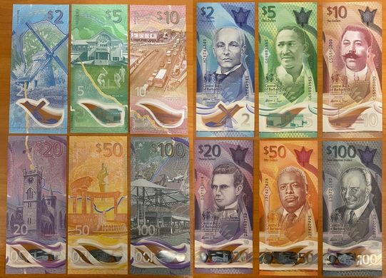 Барбадос - набор 6 банкнот 2 5 10 20 50 100 Dollars 2022 - UNC