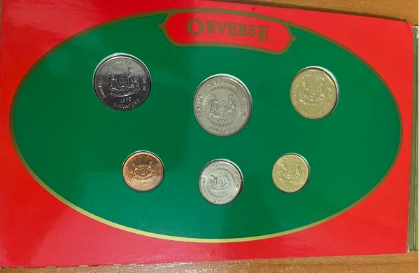 Сингапур - mint набор 7 монет 1 5 10 20 50 Ct 1 5 Dollars 1995 - в буклете - aUNC / XF+