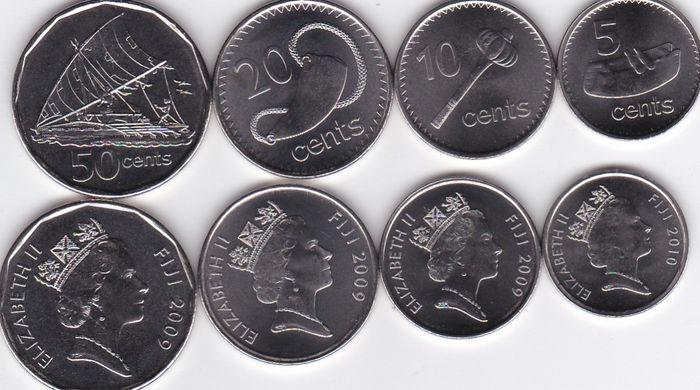 Фиджи - 5 шт х набор 4 монеты 5 10 20 50 Cents 2009 - 2010 - UNC