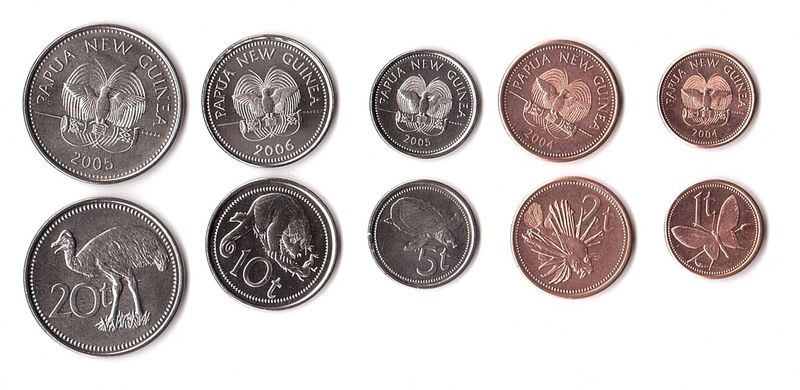 Папуа - Нова Гвінея - 5 шт х набір 5 монет 1 2 5 10 20 Toea 2004 - 2006 - UNC