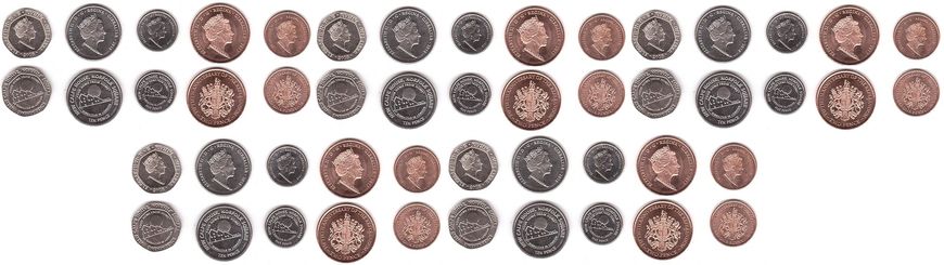 Гибралтар - 5 шт х набор 5 монет 1 2 5 10 20 Pence 2017 - 2018 - comm. - UNC