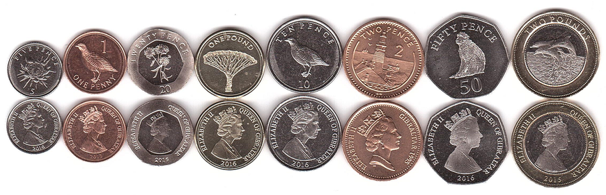 Гібралтар - набір 8 монет 1 2 5 10 20 50 Pence 1 2 Pounds 1995 - 2016 - UNC