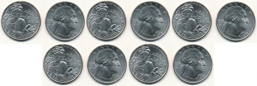 USA - 5 pcs х 1/4 Dollar 2024 - P - Celia Cruz - American women - Quarter 25 Cents - UNC