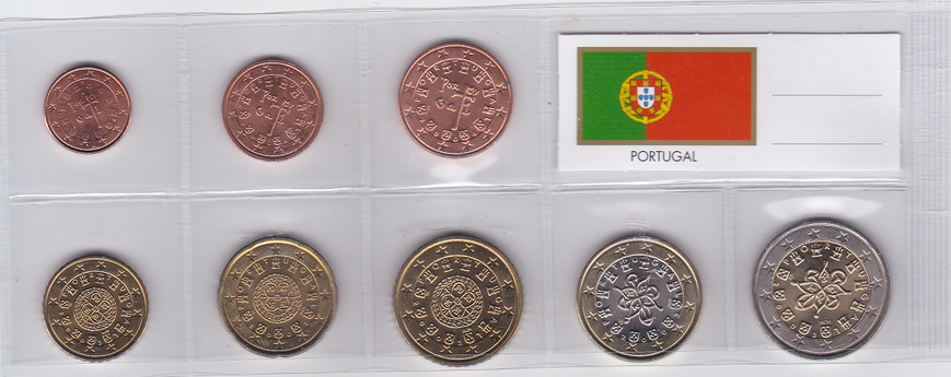Portugal - set 8 coins 1 2 5 10 20 50 Cent 1 2 Euro 2003 - 2004 - aUNC / UNC