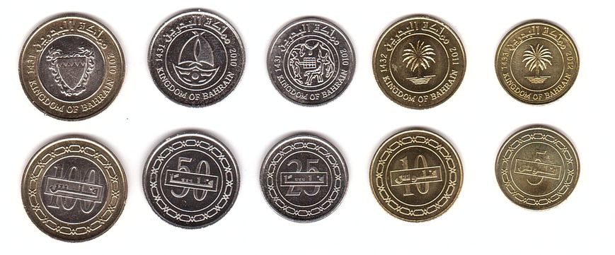 Бахрейн - 5 шт х набор 5 монет 5 10 25 50 100 Fils 2010 - 2012 - UNC