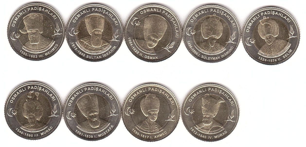 Turkey - set 9 coins x 1 Lira 2025 - Sultans of the Ottoman Empire ...