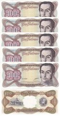 Венесуела - 5 шт х 100 Bolivares 1998 - 13.10.1998 - Pick 66g - aUNC / UNC
