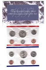 США - набір 10 монет 1 Dime 1 5 Cents + 0,25 + 0,5 Dollar 1997 - P + D + жетони - в конверті - UNC