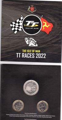 Остров Мэн - набор 3 монеты x 2 Pounds + 1 Crown 2022 - TT Races 2022 - in folder - UNC