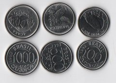 Бразилия - набор 3 монеты - 100 500 1000 Centavos 1992 - Животные - UNC
